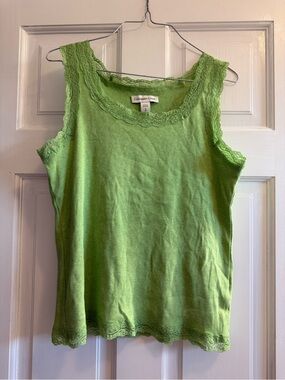 Coldwater Creek Green Lace-Trim Tank Top